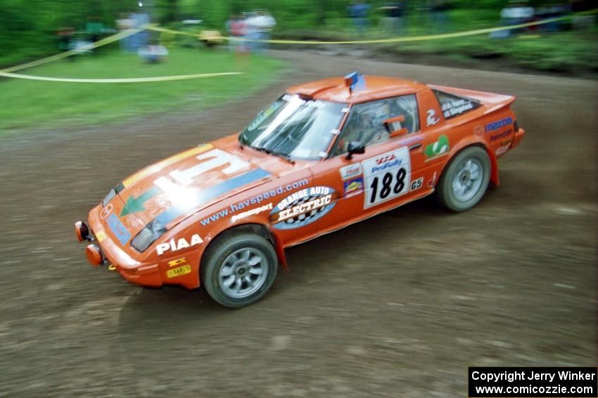 Andrew Havas / Scott Slingerland Mazda RX-7 at the first hairpin on Colton Stock, SS5.