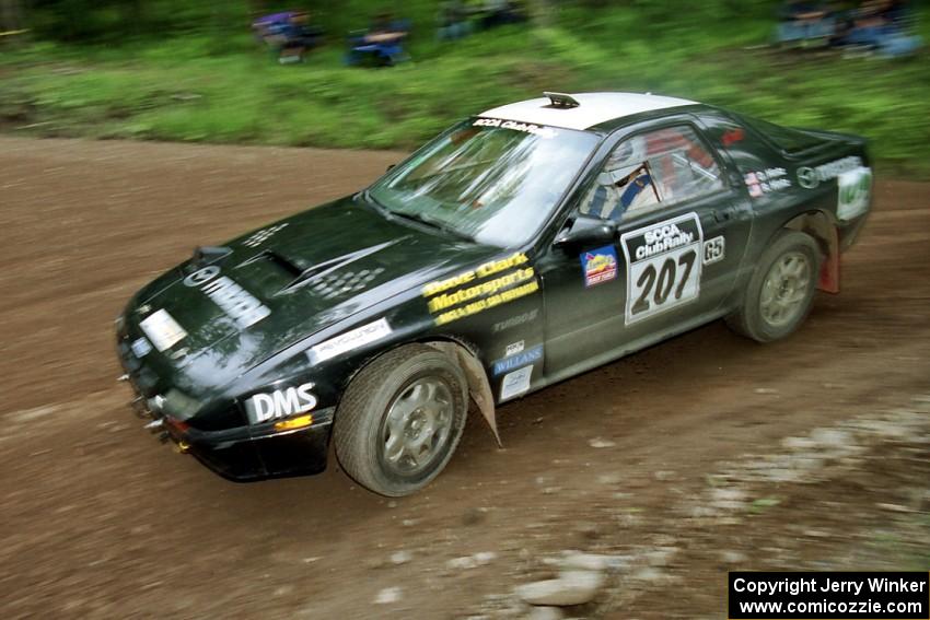 Dave Hintz / Rick Hintz Mazda RX-7 at the first hairpin on Colton Stock, SS5.
