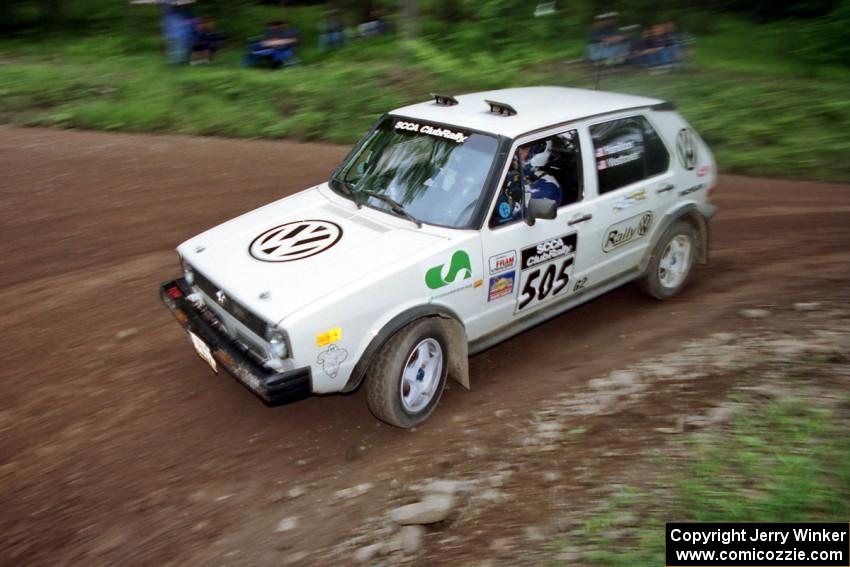 Jon Hamilton / Josh Westhoven VW Rabbit at the first hairpin on Colton Stock, SS5.