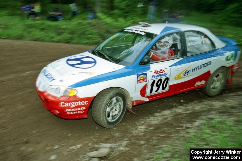 Malachy Crawford / Mark McAllister Hyundai Elantra at the first hairpin on Colton Stock, SS5.