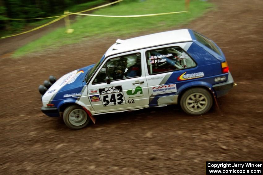 Chris Whiteman / Mike Paulin VW GTI at the first hairpin on Colton Stock, SS5.