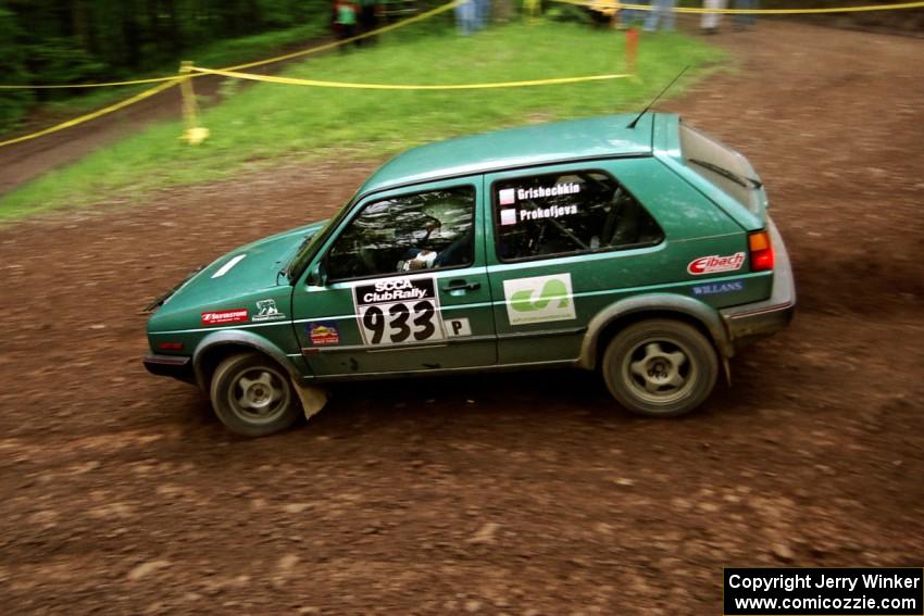 Serguei Grichetchkine / Ksenia Prokofjeva VW GTI at the first hairpin on Colton Stock, SS5.