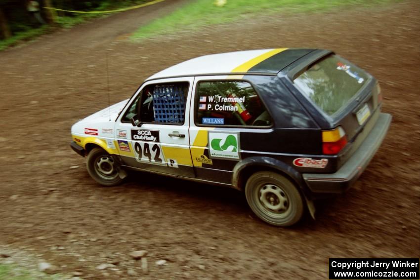 William Tremmel / Peter Coleman VW GTI at the first hairpin on Colton Stock, SS5.