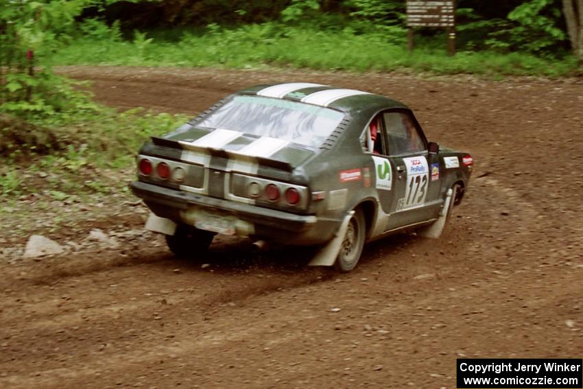 Patrick Lilly / Kevin Mullan Mazda RX-3 at the first hairpin on Colton Stock, SS5.