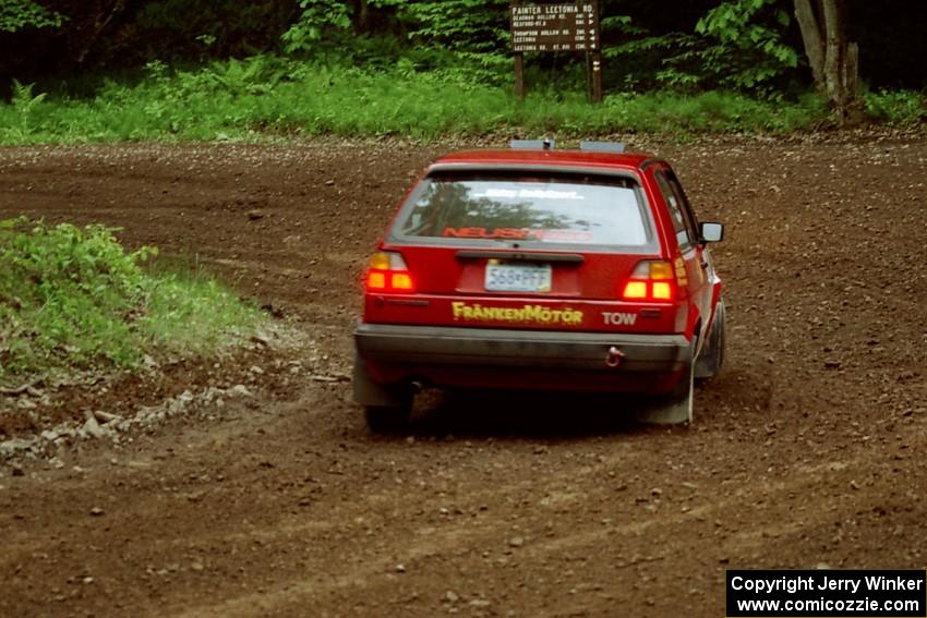 J.B. Niday / Al Kintigh VW GTI at the first hairpin on Colton Stock, SS5.