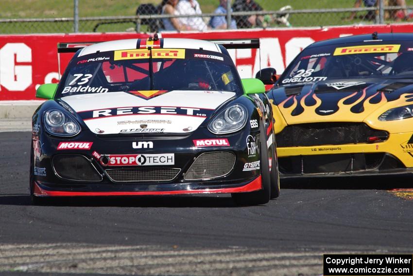 Jack Baldwin's Porsche Cayman and Lou Gigliotti's Aston Martin Vantage GT4