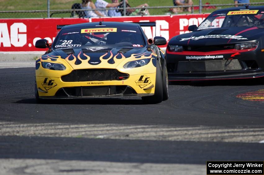 Lou Gigliotti's Aston Martin Vantage GT4 and Michael Cooper's Chevy Camaro Z28