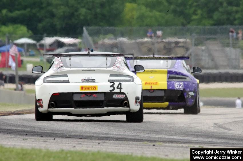 Nick Esayian's Aston Martin Vantage GT4 chases Mark Klenin's Aston Martin Vantage GT4