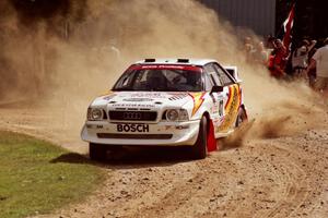 Frank Sprongl / Dan Sprongl Audi S2 Quattro at the finish of SS1, Mexico Rec.