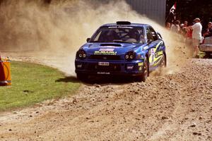 Mark Lovell / Steve Turvey Subaru WRX STi at the finish of SS1, Mexico Rec.