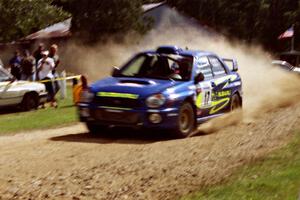 Tom McGeer / Mark Williams Subaru WRX STi at the finish of SS1, Mexico Rec.