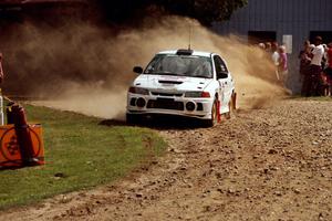 Tom Lawless / Brian Sharkey Mitubishi Lancer Evo IV at the finish of SS1, Mexico Rec.