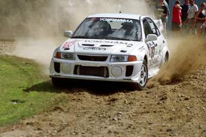 Jean-Sébastien Besner / Jacques Besner Mitsubishi Lancer Evo V at the finish of SS1, Mexico Rec.