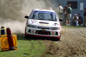 Vinnie Frontinan / Luis Teixeira Mitsubishi Lancer Evo IV at the finish of SS1, Mexico Rec.