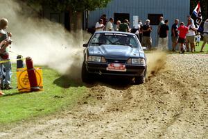 Mike Hurst / Rob Bohn Ford Mustang at the finish of SS1, Mexico Rec.