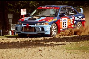 Alec Ellsworth /	Steve Kaczkowski Mitsubishi Lancer Evo IV at the finish of SS1, Mexico Rec.