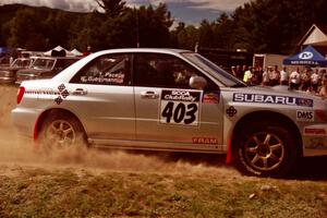 Wyeth Gubelmann / Therin Pace Subaru WRX at the finish of SS1, Mexico Rec.