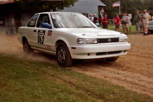 Dan Brosnan / David Dooley Nissan Sentra SE-R at the finish of SS1, Mexico Rec.