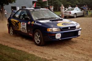 Patrick Lilly / Rory Galligan Subaru Impreza at the finish of SS1, Mexico Rec.