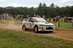 Paul Dunn / Rebecca Dunn Mitubishi Lancer Evo IV at the finish of SS1, Mexico Rec.