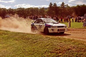 Patrick Farrell / Bob Kelly Subaru Impreza at the finish of SS1, Mexico Rec.