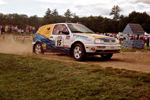 Brad Hawkins / Adrian Wintle VW GTI at the finish of SS1, Mexico Rec.