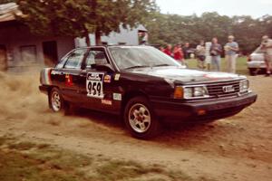 Bruce Haymann / Greg Haymann Audi 5000 Quattro at the finish of SS1, Mexico Rec.