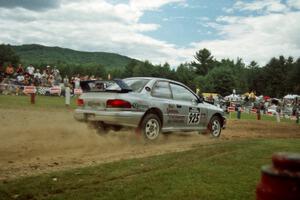 Andrew Hadjiminas / Luis Figueiredo Subaru Impreza at the finish of SS1, Mexico Rec.