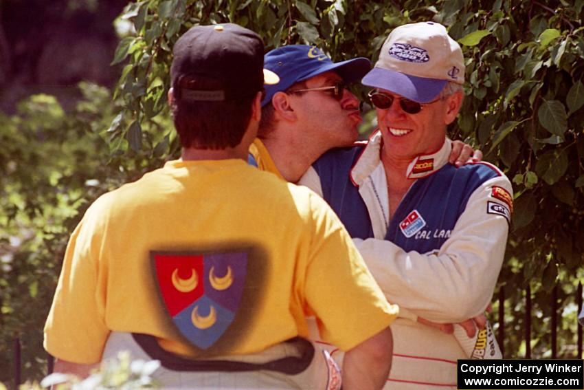 L to R) Bill Westrick and Steve Gingras wish Cal Landau the best of luck at navigating for Josh Scott.