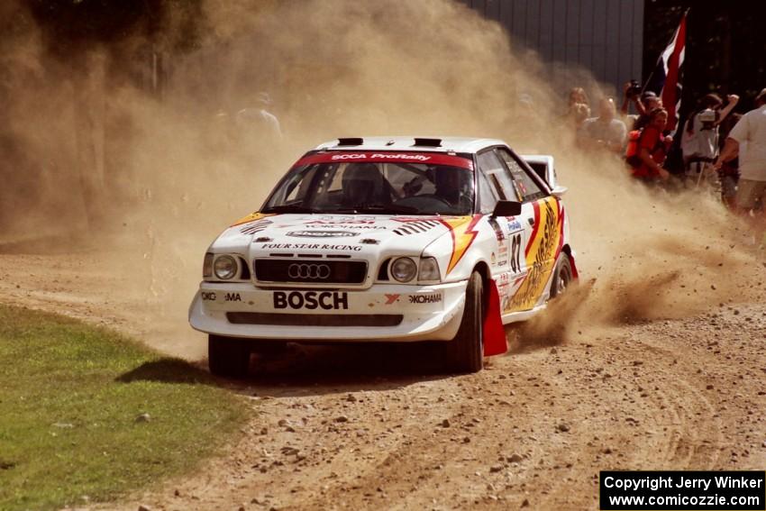 Frank Sprongl / Dan Sprongl Audi S2 Quattro at the finish of SS1, Mexico Rec.
