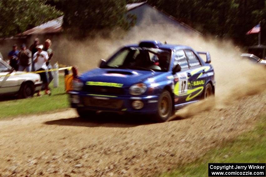 Tom McGeer / Mark Williams Subaru WRX STi at the finish of SS1, Mexico Rec.