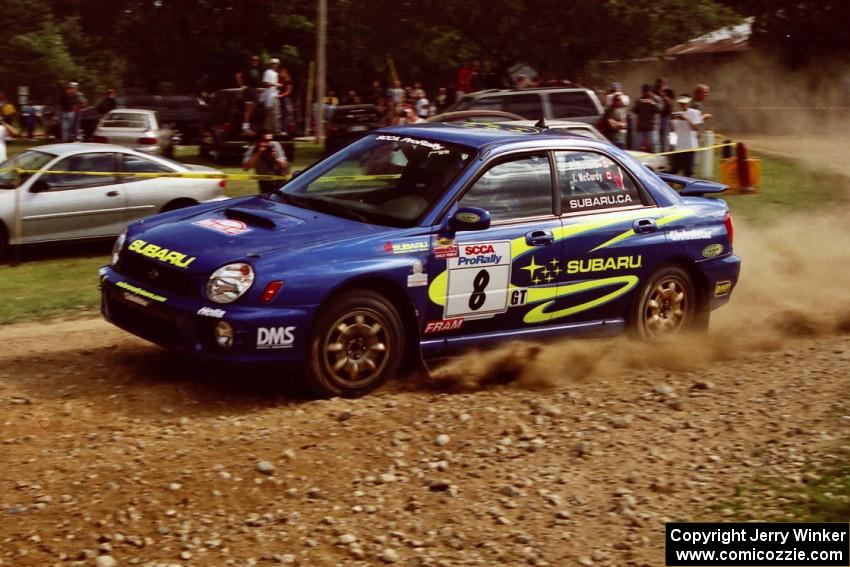 Pat Richard / Ian McCurdy Subaru WRX at the finish of SS1, Mexico Rec.