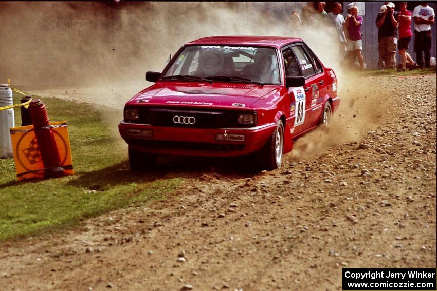 Jon Kemp / Rod Hendicksen Audi 4000 Quattro at the finish of SS1, Mexico Rec.