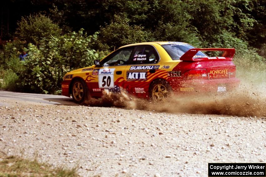 Steve Gingras / Bill Westrick Subaru Impreza 2.5RS at the finish of SS1, Mexico Rec.