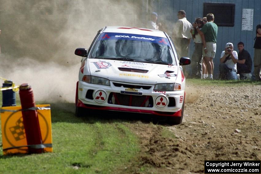 Vinnie Frontinan / Luis Teixeira Mitsubishi Lancer Evo IV at the finish of SS1, Mexico Rec.