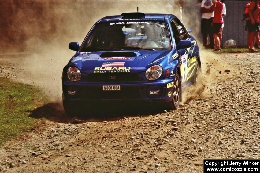 Karl Scheible / Brian Maxwell Subaru WRX STi at the finish of SS1, Mexico Rec.