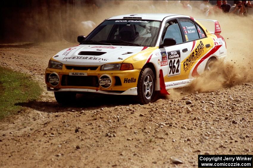 Keith Townsend / Ian McEwen Mitsubishi Lancer Evo IV at the finish of SS1, Mexico Rec.