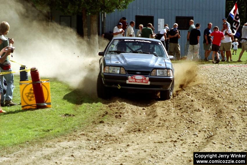 Mike Hurst / Rob Bohn Ford Mustang at the finish of SS1, Mexico Rec.