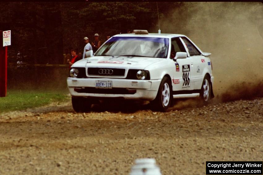Demetrios Andreou / Ed Wahl Audi 90 Coupe Quattro at the finish of SS1, Mexico Rec.