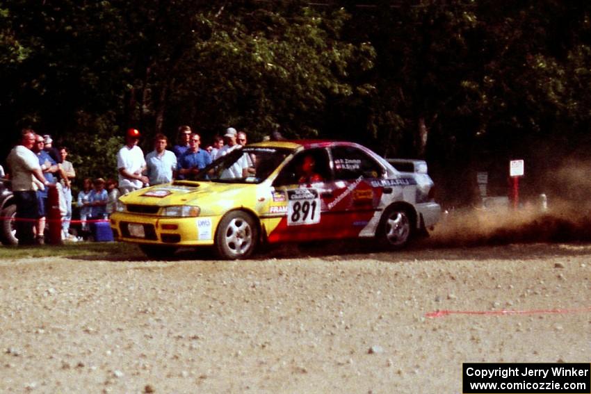 Randy Zimmer / Russell Strate, Jr. Subaru Impreza at the finish of SS1, Mexico Rec.