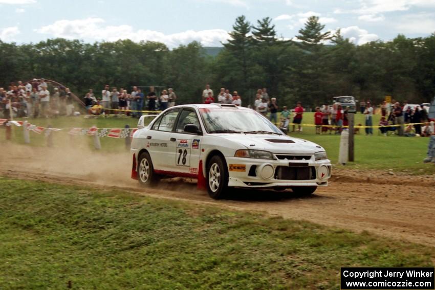 Paul Dunn / Rebecca Dunn Mitubishi Lancer Evo IV at the finish of SS1, Mexico Rec.