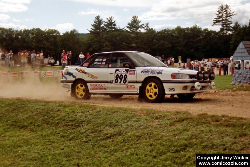 Tom Brann / Brendan Bohan Subaru Legacy at the finish of SS1, Mexico Rec.