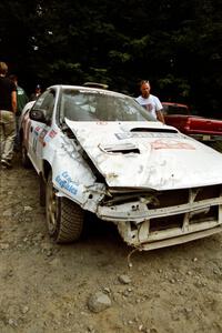 Henry Krolikowski / Cindy Krolikowski Subaru WRX STi after a huge roll near the finish of SS6, Parmachenee East.