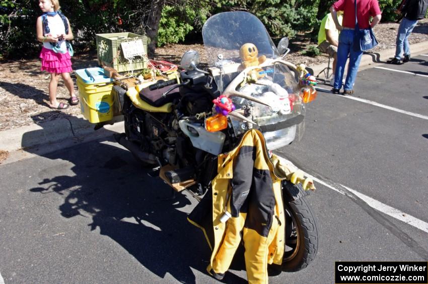 Old Italian motorcycle ready for travel.