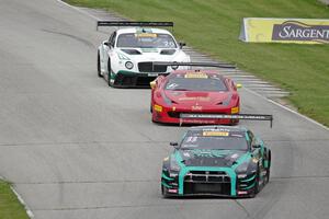 James Davison's Nissan GT-R GT3, Olivier Beretta's Ferrari 458 GT3 Italia and Butch Leitzinger's Bentley Continental GT3