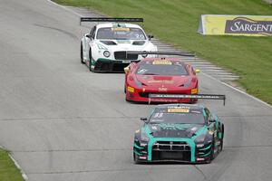 James Davison's Nissan GT-R GT3, Olivier Beretta's Ferrari 458 GT3 Italia and Butch Leitzinger's Bentley Continental GT3