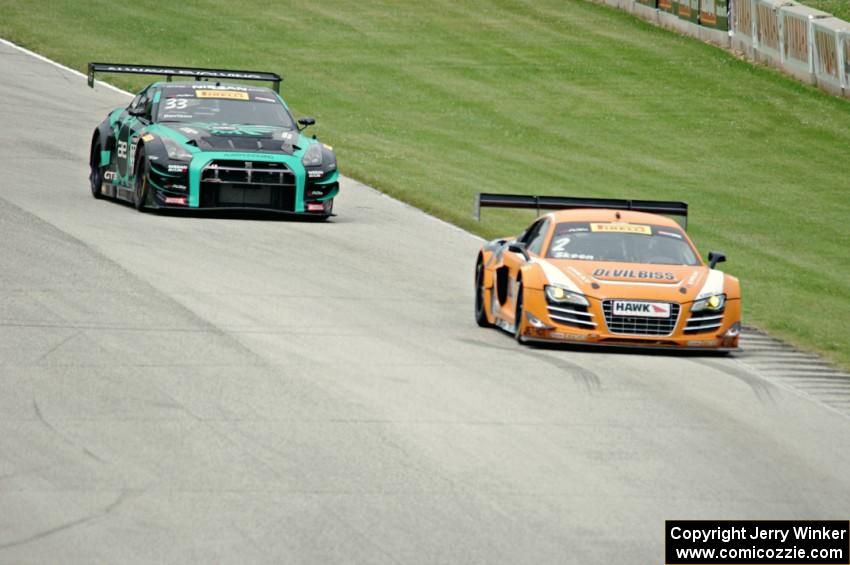 Mike Skeen's Audi R8 LMS Ultra and James Davison's Nissan GT-R GT3