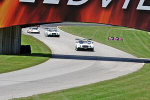 Butch Leitzinger's Bentley Continental GT3, Chris Dyson's Bentley Continental GT3 and Tomas Enge's Lamborghini Gallardo GT3 FL2 