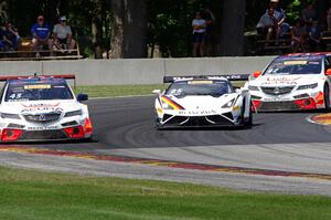 Ryan Eversley's Acura TLX-GT, Tomas Enge's Lamborghini Gallardo GT3 FL2 and Peter Cunningham's Acura TLX-GT