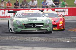 Frankie Montecalvo's Mercedes-Benz AMG SLS GT3 and Henrique Cisneros' Ferrari 458 GT3 Italia